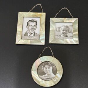 3 Vintage 2003 HALLMARK MOP Mother of Pearl Miniature Mini Photo Frame Ornaments